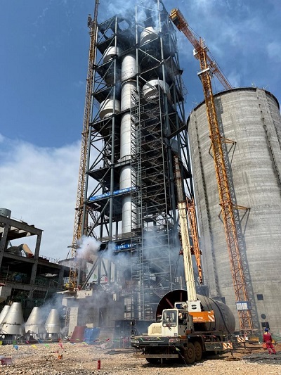 Successful Capping of main steel structure frame at the kiln inlet of China Resources Wuxuan Project undertaken by CDI